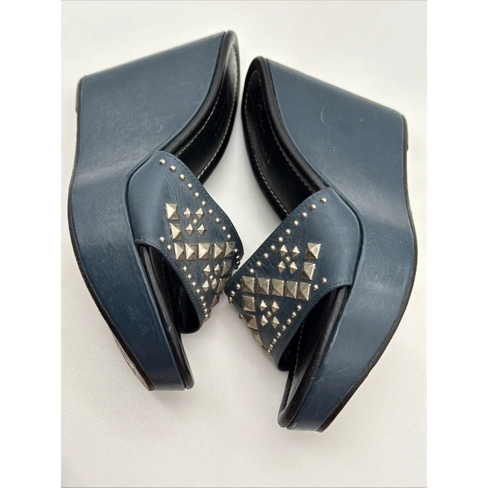 Vintage Donald J Pliner Studded Leather Wedge Sandals Italy 7M Y2K